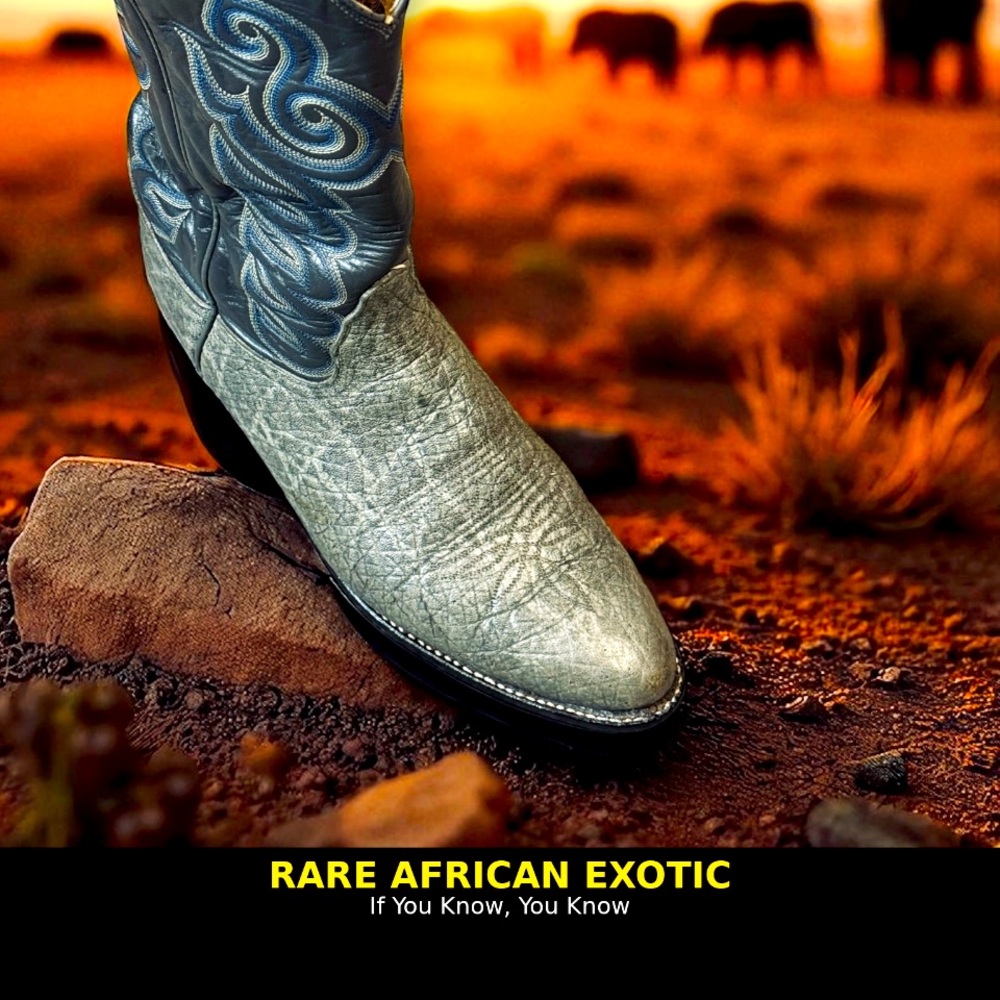 Tony Lama Gold Label Men’s 10.5D Genuine Elephant Skin Cowboy Boots – Gray/Blue